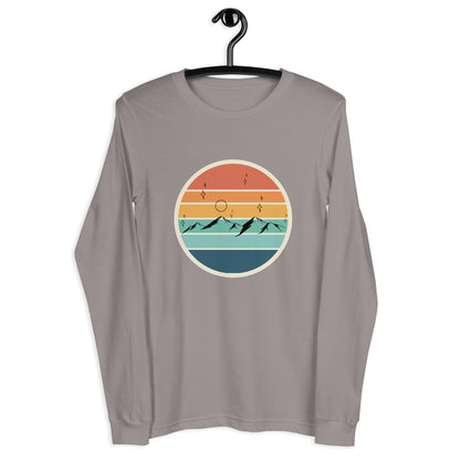 Image 23 of Maroon Summitline Long Sleeve Shirt - Left Placement, size XL, with Mountain Range artwork visible in front view.