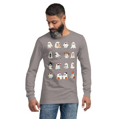 Spectral Long Sleeve Shirt - Left Placement image 49: Heather Deep Teal version, size L with front view of the Ghosts range.