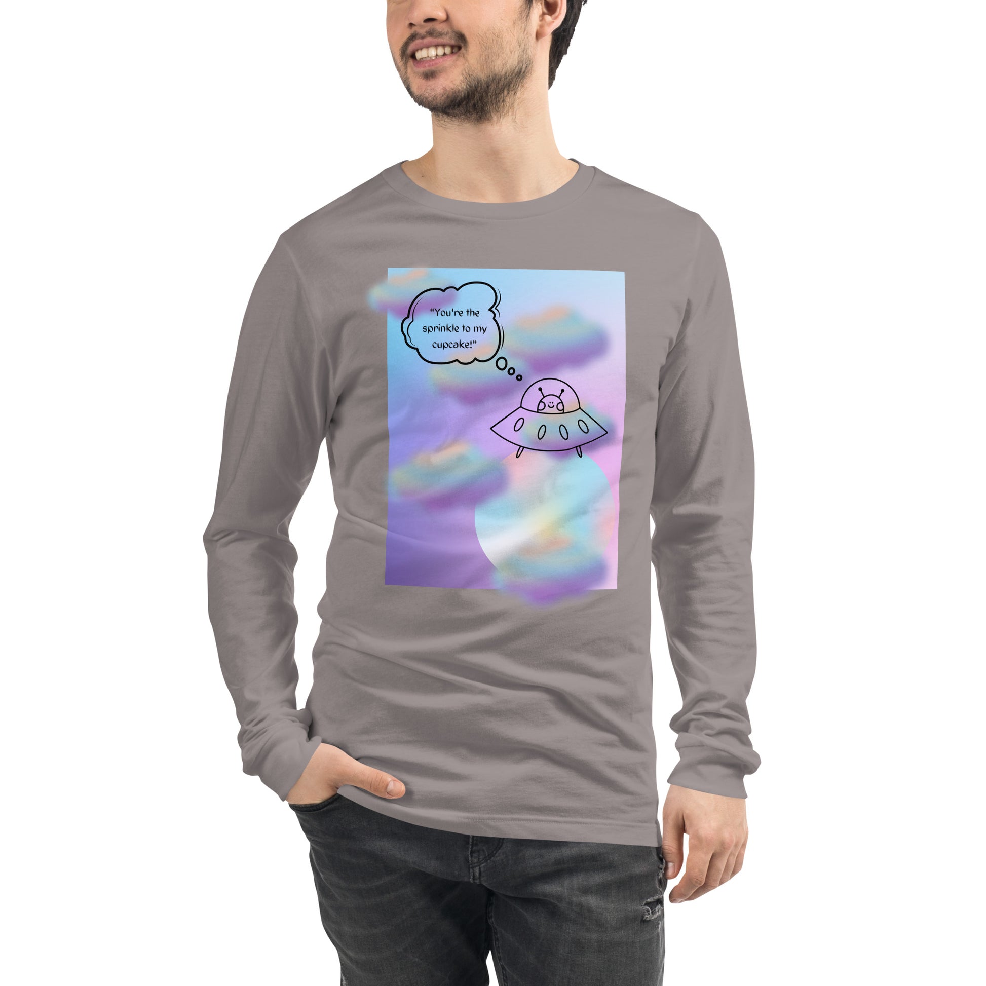 Sprinkle Theory Long Sleeve Shirt - Left Placement image 73 in Gold, size M, showing front view for the You're the Sprinkle to My Cupcake design.