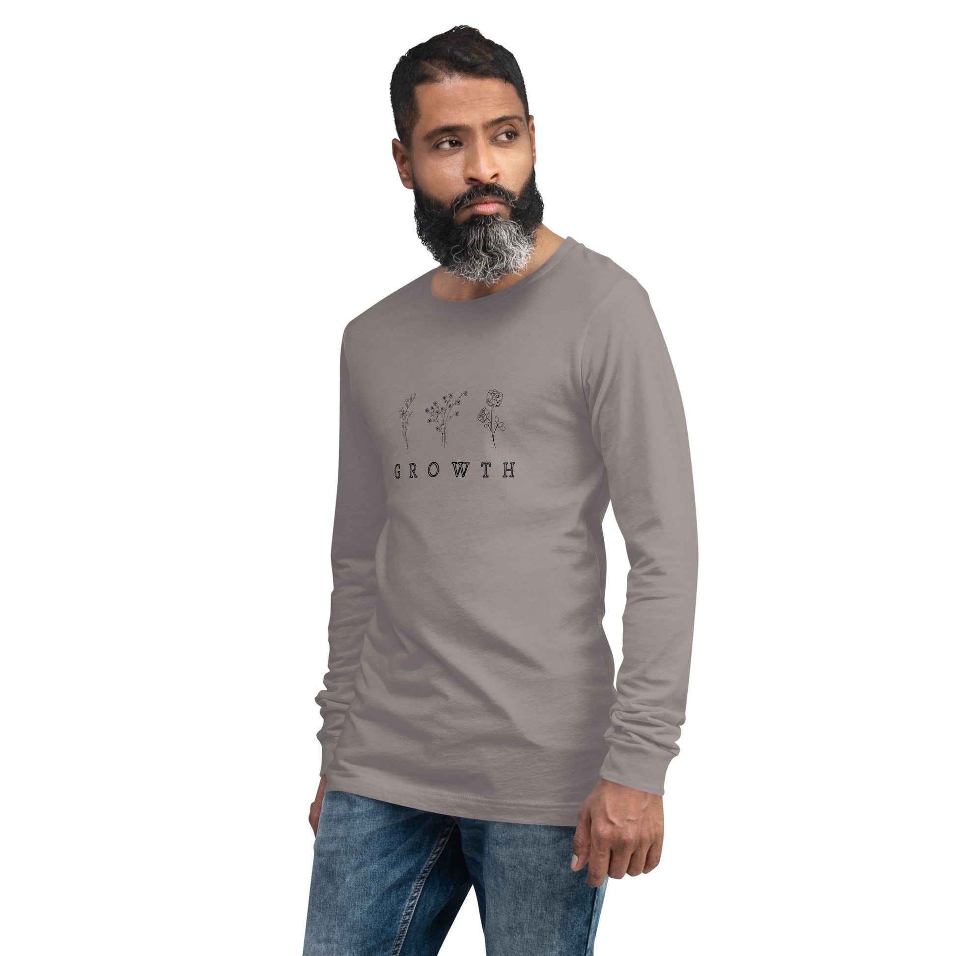 Image 51 of Poppy Growthline Long Sleeve Shirt - Left Placement, size XS, with Growth artwork visible in front view, left-side angle.