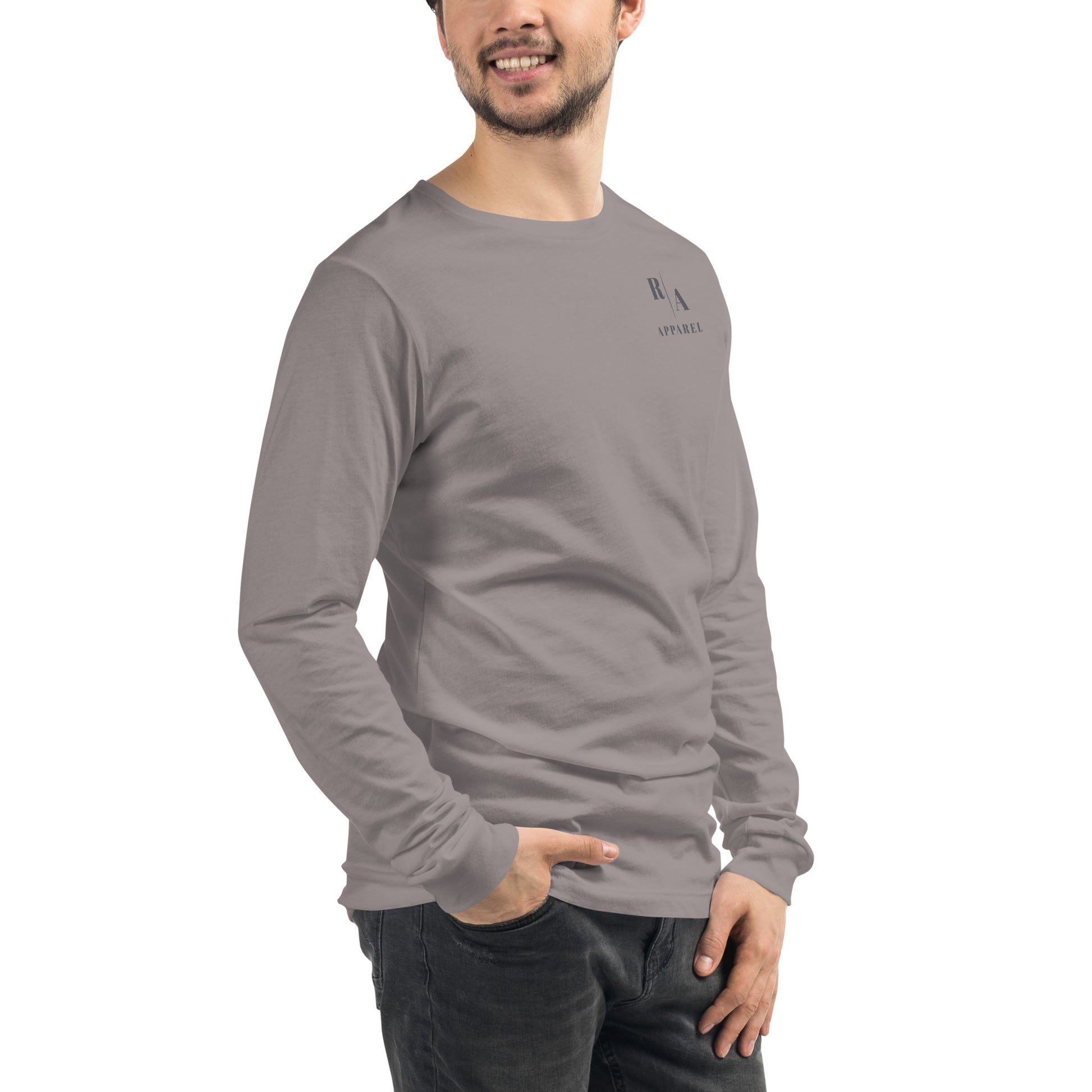 Blind Signal Long Sleeve Shirt - Left Placement 39 product image 20 in Heather Forest, size S, with front view, right-side angle and left placement.