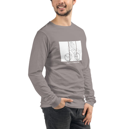 Image 78 of Athletic Heather Ever After Long Sleeve Shirt - Left Placement, size M, with Happily Ever After artwork visible in front view, right-side angle.