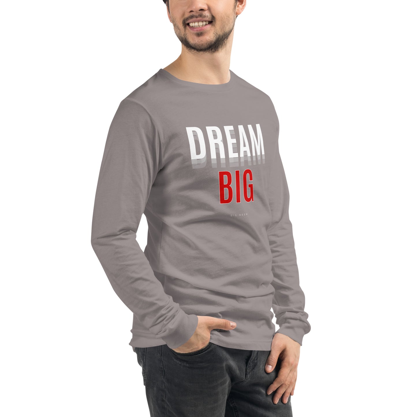 Skyline Dream Long Sleeve Shirt - Left Placement by R.A. Apparel, image 44, front view, right-side angle, Heather Navy, size L, left placement.