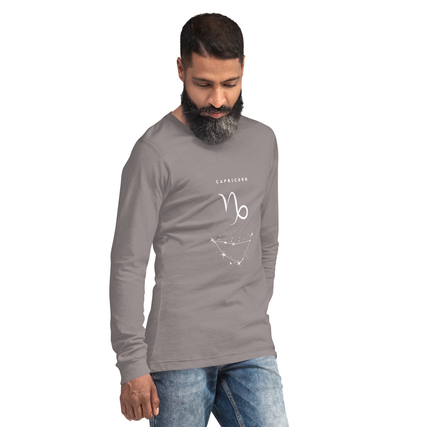 Montaire Long Sleeve Shirt image 52 in Heather Navy, size L, showing front view, right-side angle for the Capricorn design.