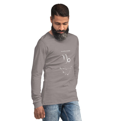 Montaire Long Sleeve Shirt image 52 in Heather Navy, size L, showing front view, right-side angle for the Capricorn design.