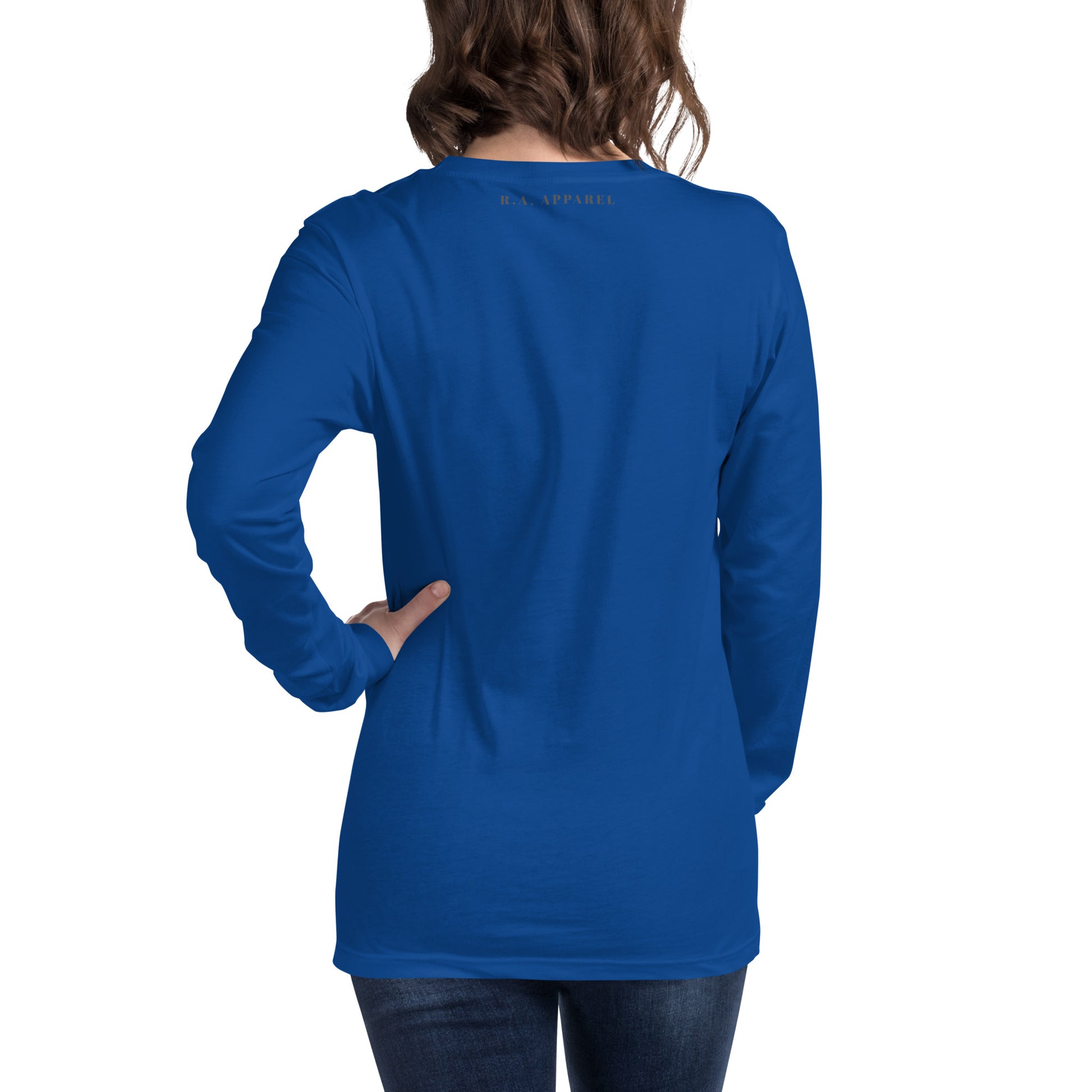 Image 86 of White Cute Haunt Long Sleeve Shirt - Left Placement, size XS, with Too Cute to Spook artwork visible in back view.