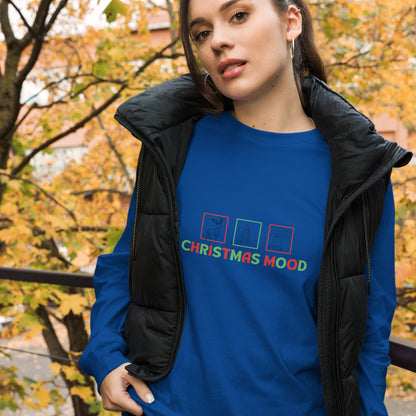 Festive Mood Long Sleeve Shirt - Left Placement image 23: Heather Forest version, size XL with front view of the Xmas Mood range.