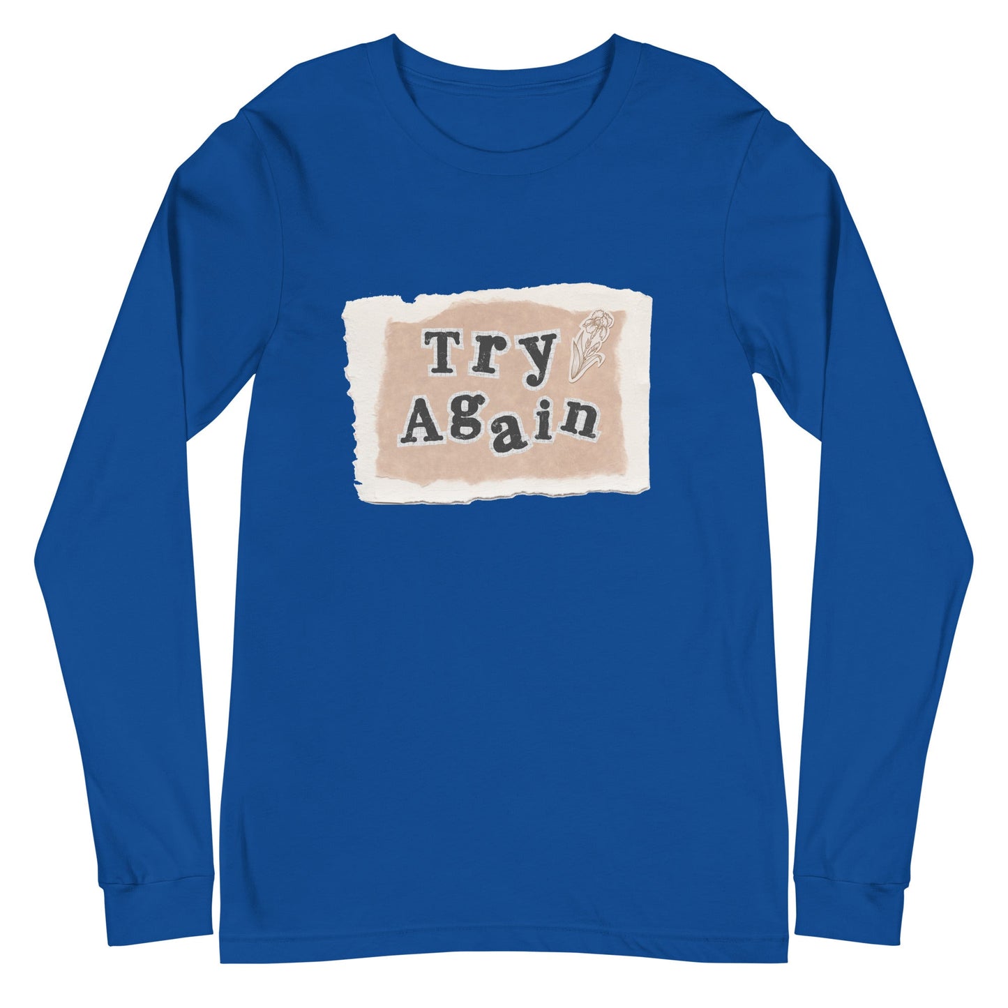 Image 8 of Black Retry Long Sleeve Shirt - Left Placement, size S, with Try Again artwork visible in front view.