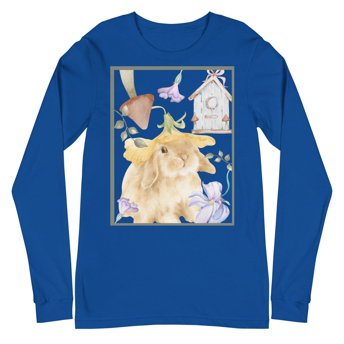 Meadow Club Long Sleeve Shirt - Left Placement image 8 in Black, size M, showing front view for the Bunny Collage design.