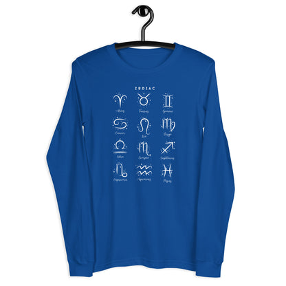 Astral Circle Long Sleeve Shirt - Left Placement image 27: Red version, size M with front view of the Zodiac range.