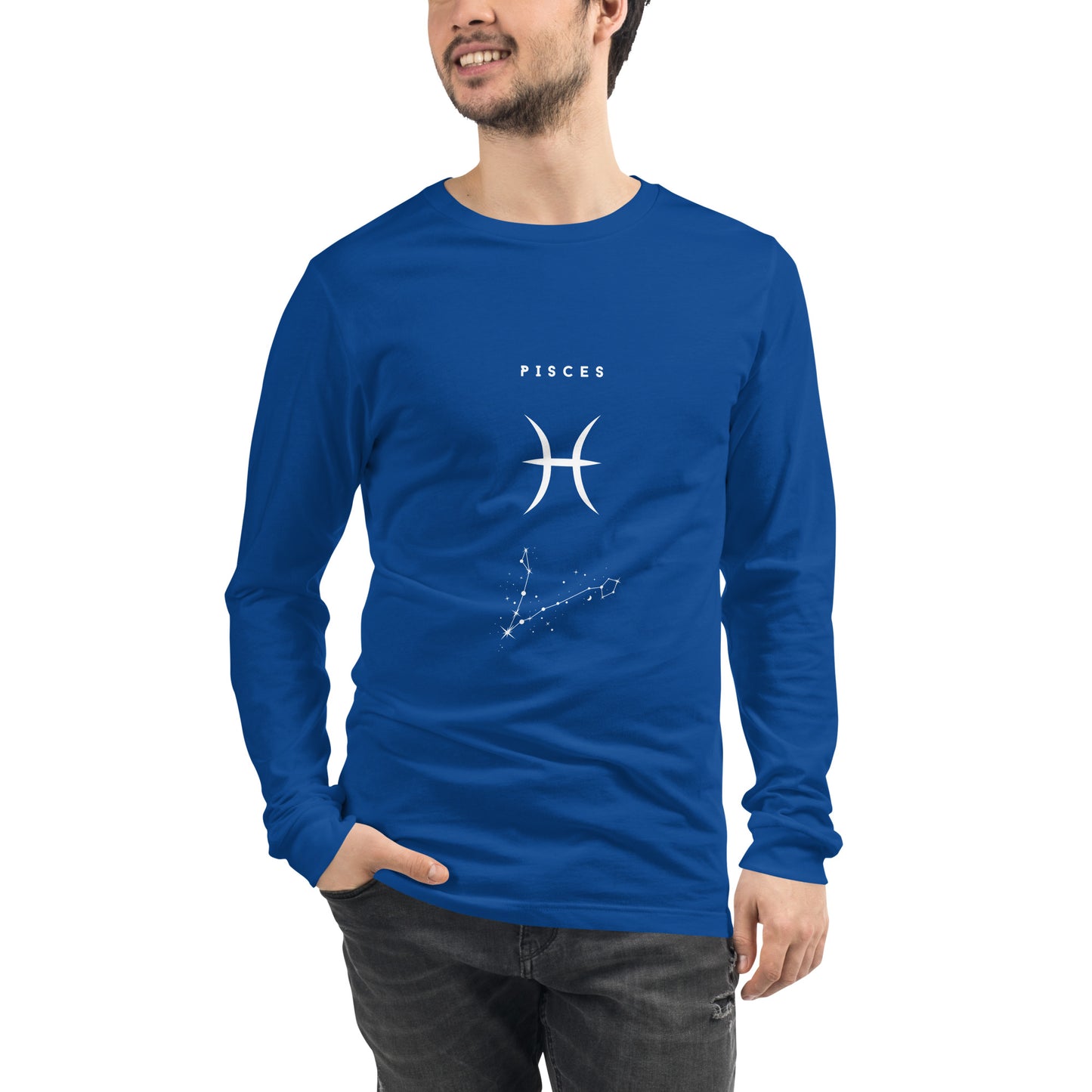 Image 32 of Heather Forest Tideborn Long Sleeve Shirt - Left Placement, size S, with Pisces artwork visible in front view.