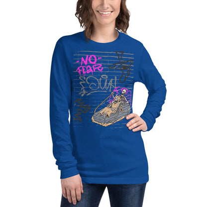 Fearless Long Sleeve Shirt - Left Placement image 53: Heather Navy version, size XL with front view of the No Fear range.