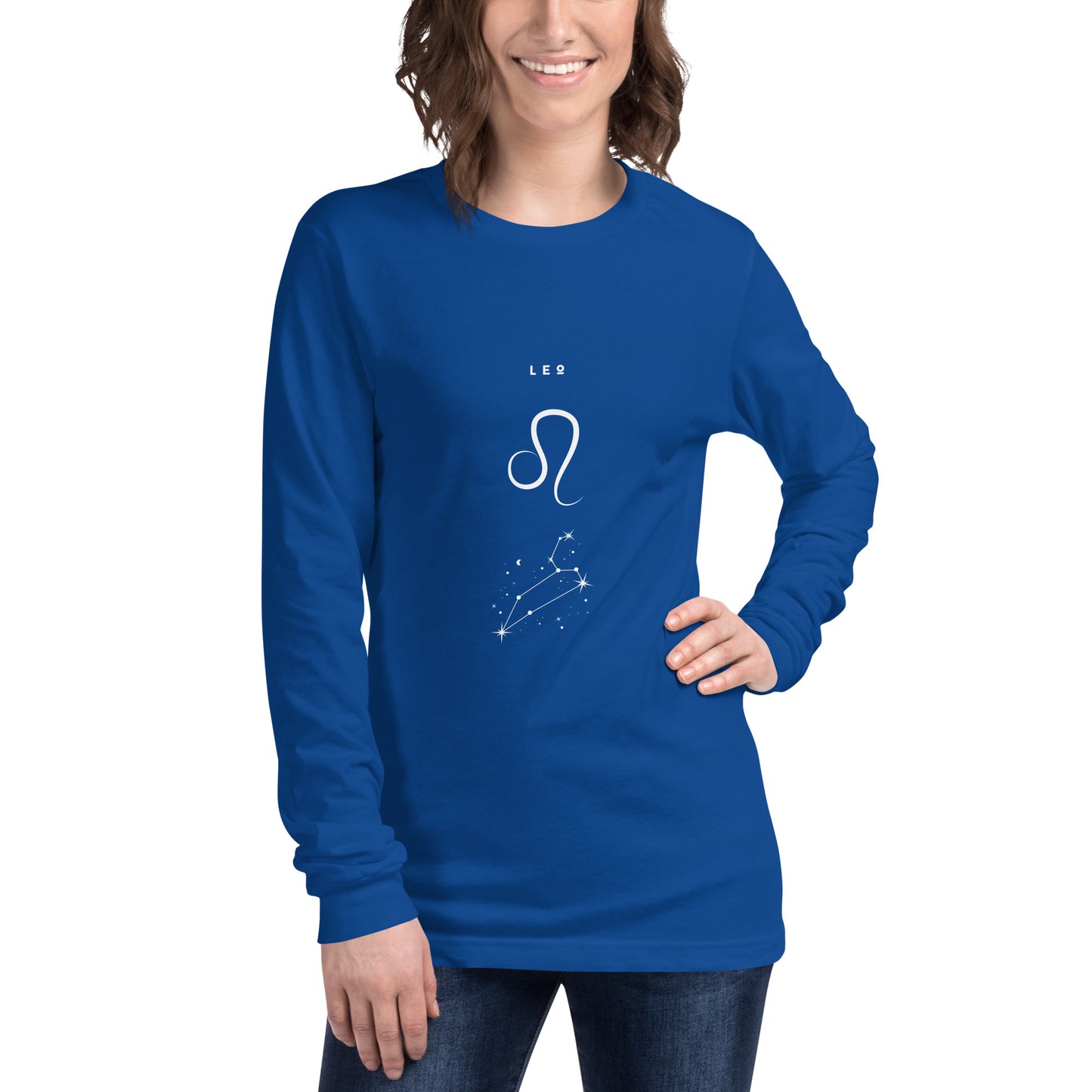 Solmane Long Sleeve Shirt - Left Placement image 53 in Heather Navy, size XL, showing front view for the Leo design.