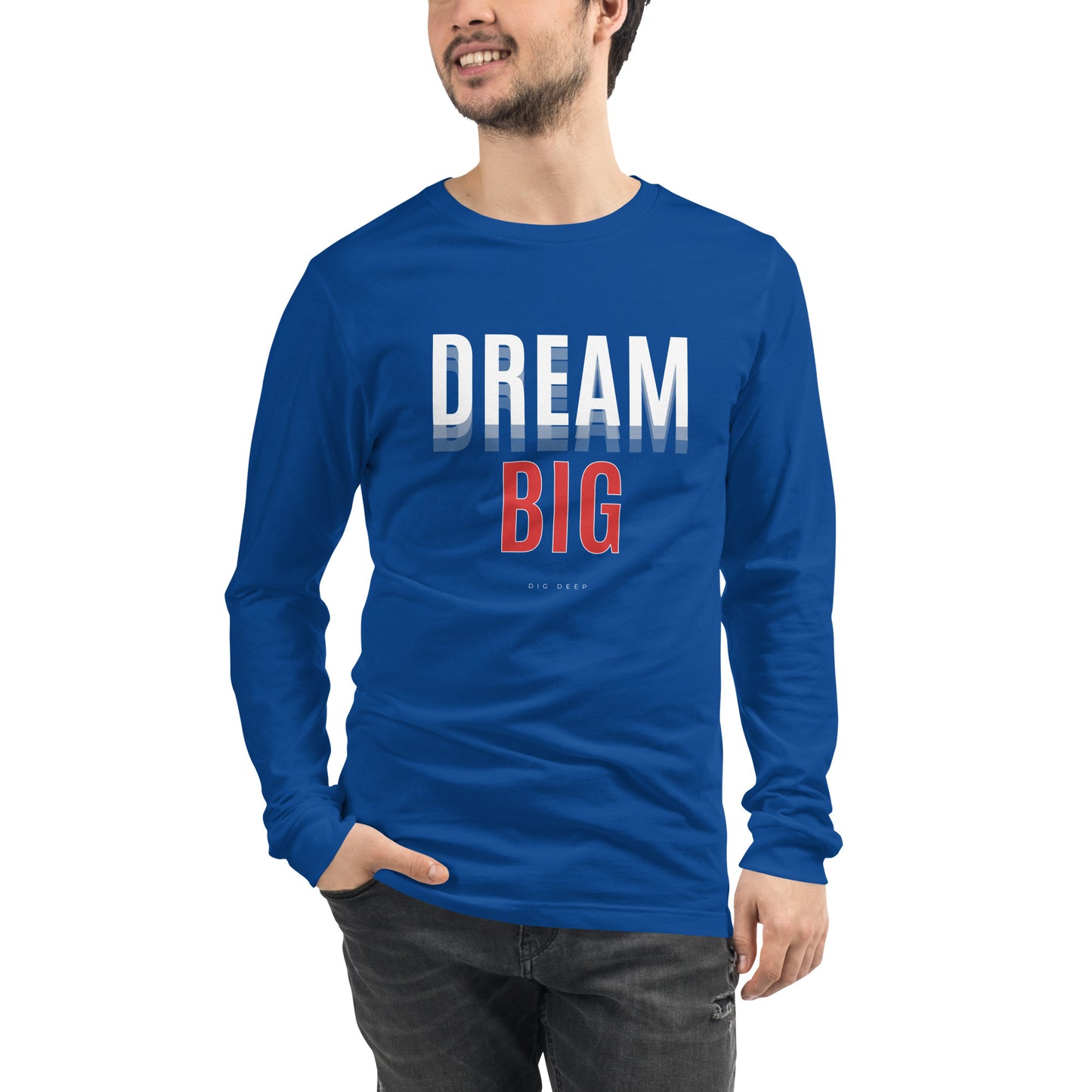 Skyline Dream Long Sleeve Shirt - Left Placement image 49: Heather Deep Teal version, size L with front view of the Dream Big range.