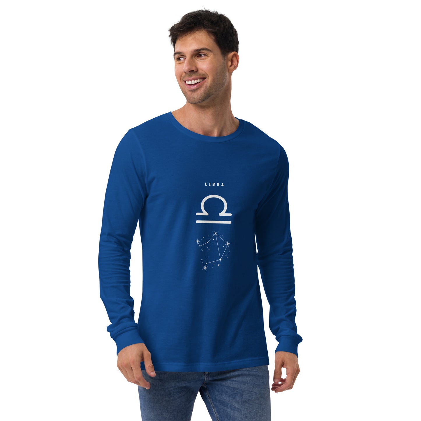 Balance Court Long Sleeve Shirt - Left Placement image 15 in Navy, size M, showing front view for the Libra design.