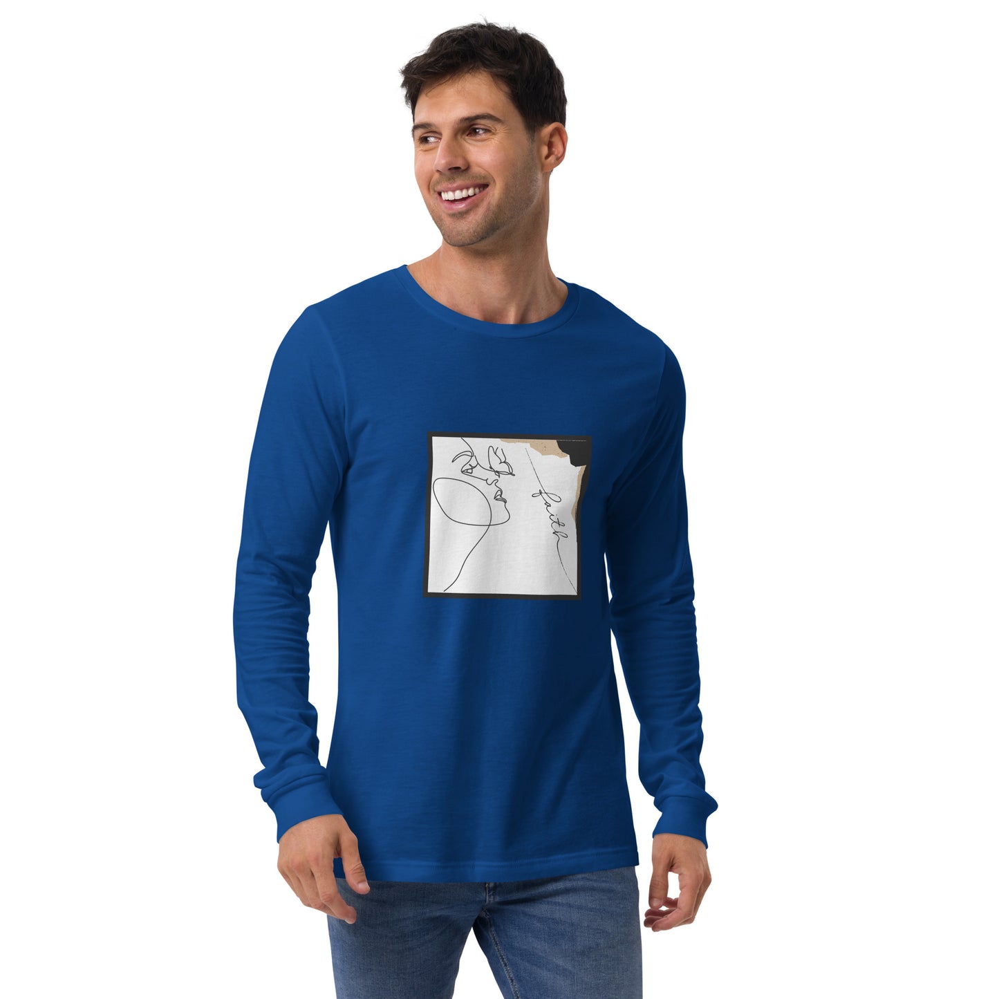Faithline Long Sleeve Shirt - Left Placement image 27 in Dark Grey Heather, size S, showing front view for the Faith design.
