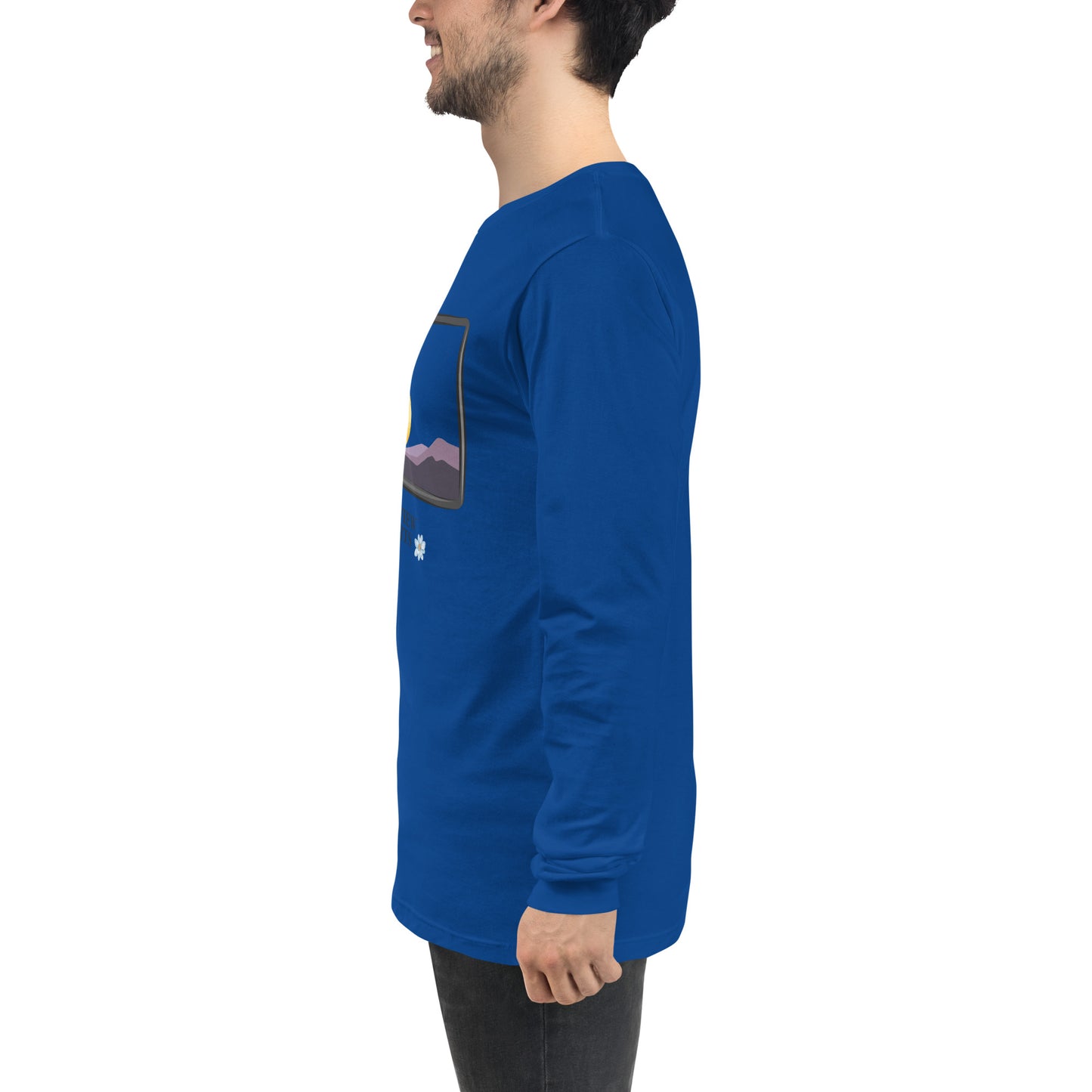 Avenor Long Sleeve Shirt image 45 in Heather Navy, size 2XL, showing left-side angle for the The View Awaits design.