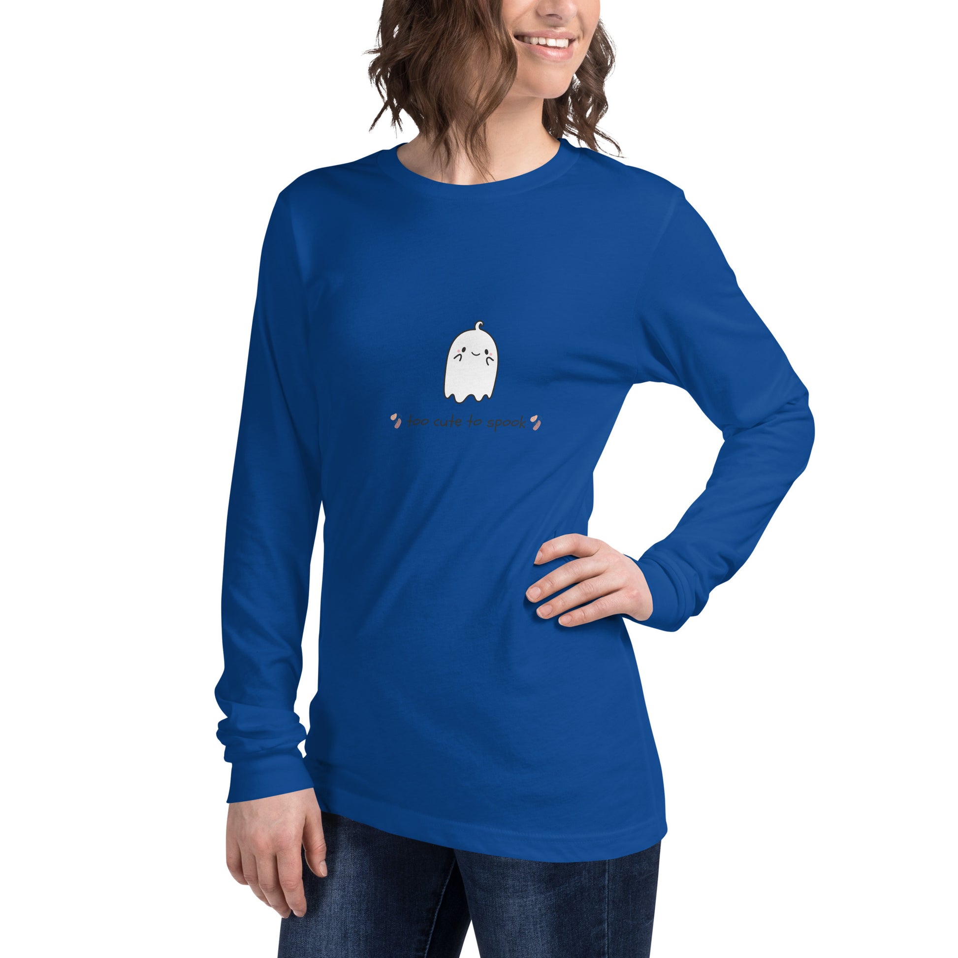 Cute Haunt Long Sleeve Shirt - Left Placement by R.A. Apparel, image 88, front view, left-side angle, White, size M, left placement.