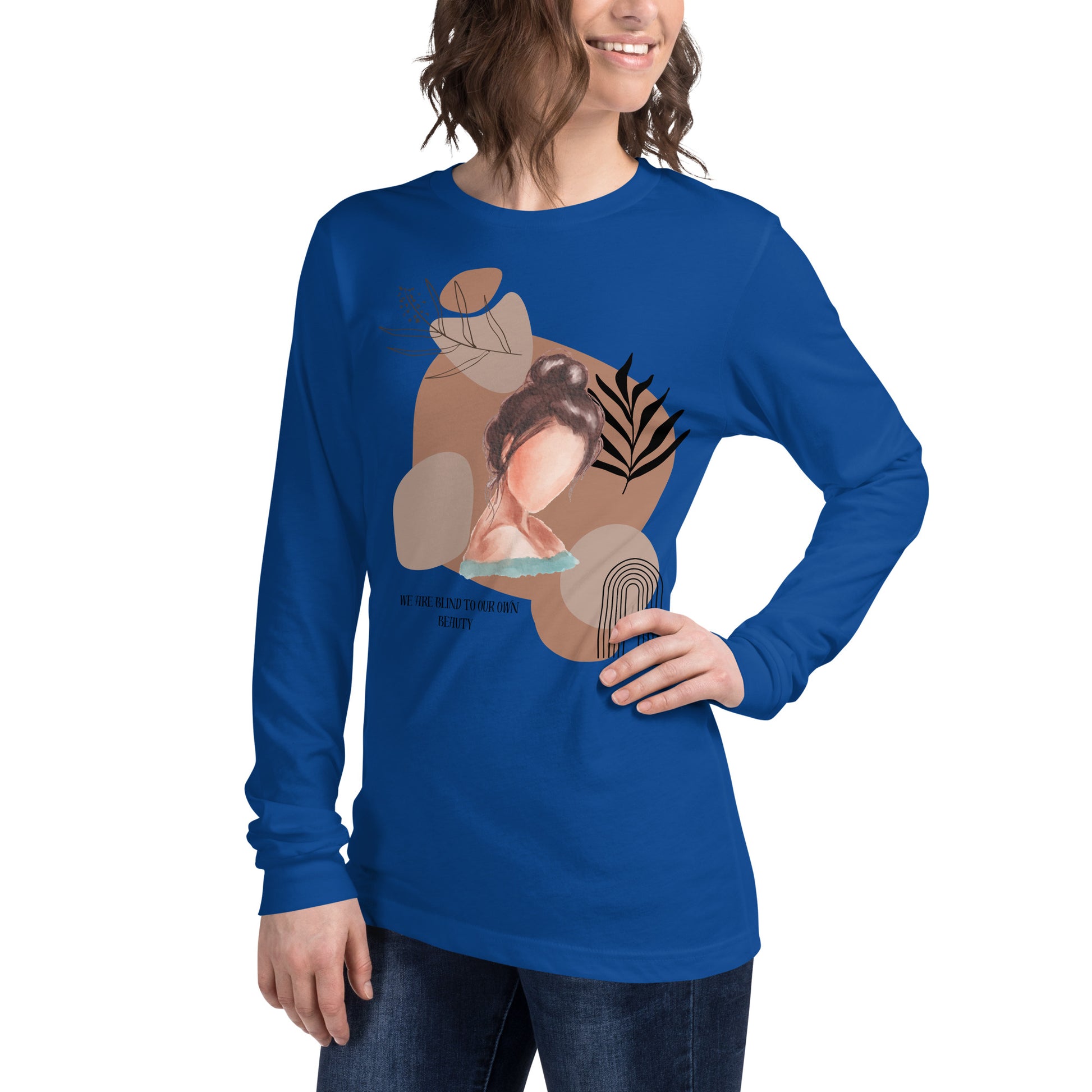 Blind Signal Long Sleeve Shirt - Left Placement 38 image 25 in Heather Navy, size XS, showing front view, left-side angle for the We Are Blind design.