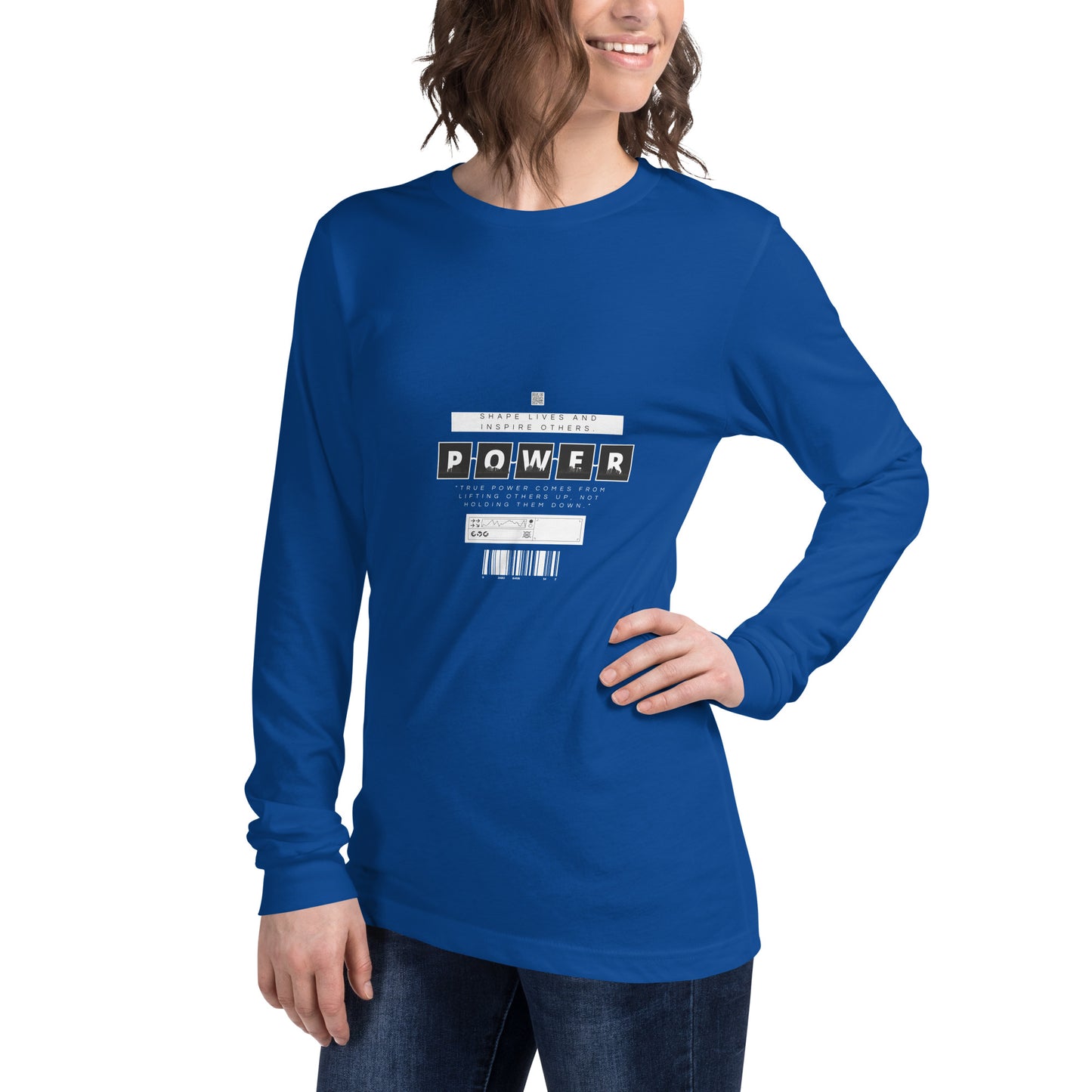 Image 28 of Red Impact Form Long Sleeve Shirt - Left Placement, size L, with Shape Lives artwork visible in front view, left-side angle.