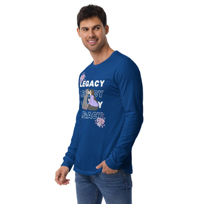 Image 26 of Heather Forest Heirloom Long Sleeve Shirt - Left Placement, size XS, with Legacy artwork visible in front view, left-side angle.
