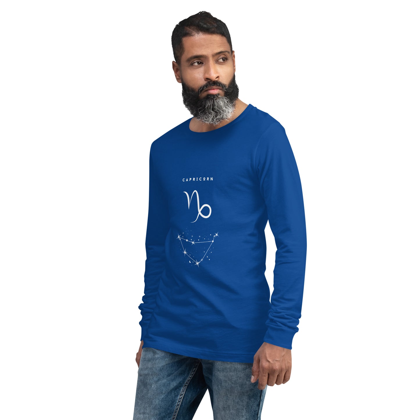 Image 31 of Heather Forest Montaire Long Sleeve Shirt, size XS, with Capricorn artwork visible in front view, left-side angle.