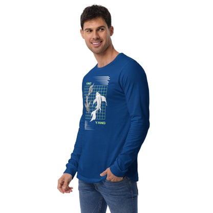 Equinoxe Long Sleeve Shirt image 16 in Maroon, size S, showing front view, left-side angle for the Ying and Yang design.