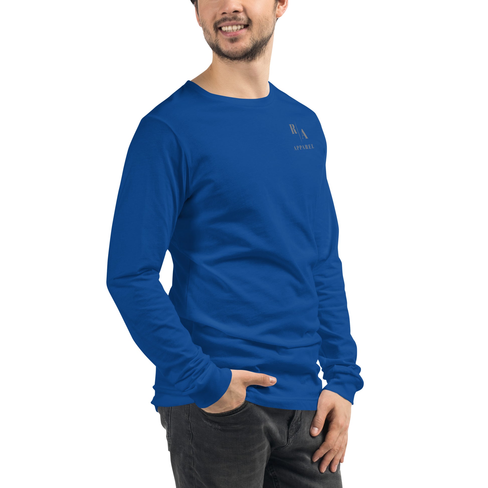 Blind Signal Long Sleeve Shirt - Left Placement 39 product image 24 in Heather Forest, size 2XL, with front view, right-side angle and left placement.