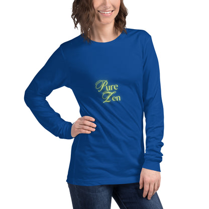 Image 28 of Red Zenline Long Sleeve Shirt - Left Placement, size L, with Pure Zen artwork visible in front view, right-side angle.