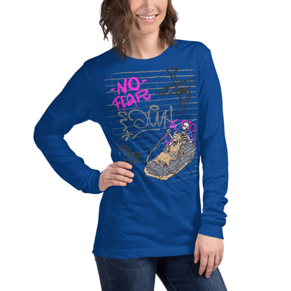 Fearless Long Sleeve Shirt - Left Placement product image 56 in Heather Deep Teal, size S, with front view, right-side angle and left placement.