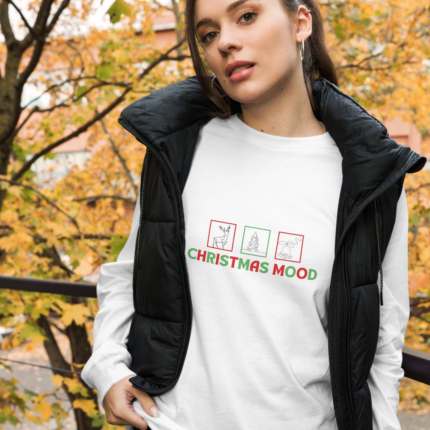 Festive Mood Long Sleeve Shirt - Left Placement by R.A. Apparel, image 11, front view, Maroon, size XL, left placement.