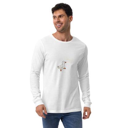 Quacksy Long Sleeve Shirt by R.A. Apparel, image 31, front view, Dark Grey Heather, size S, design placement.