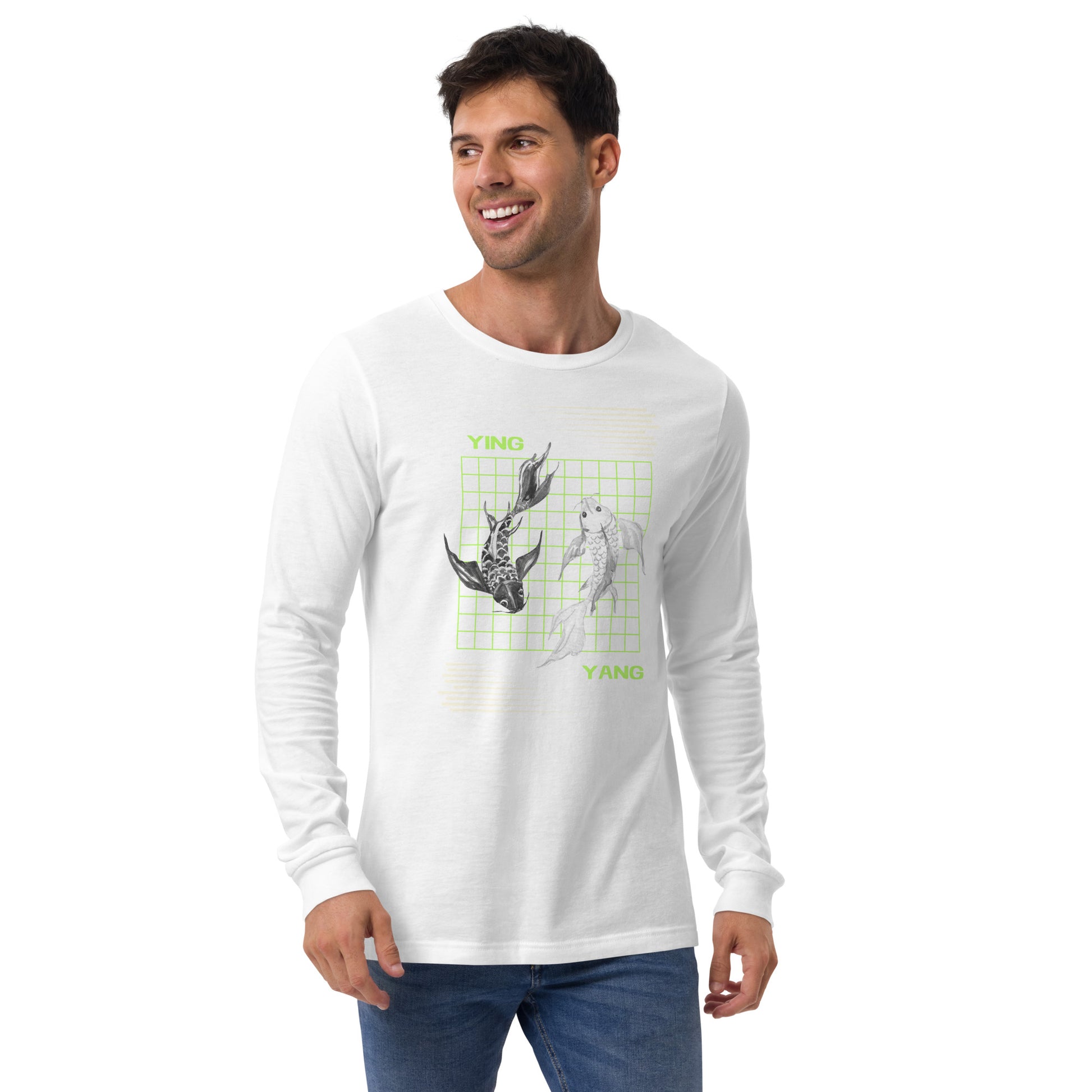 Image 31 of Dark Grey Heather Equinoxe Long Sleeve Shirt, size S, with Ying and Yang artwork visible in front view.