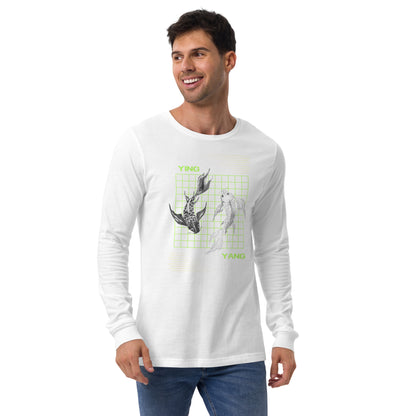 Image 31 of Dark Grey Heather Equinoxe Long Sleeve Shirt, size S, with Ying and Yang artwork visible in front view.