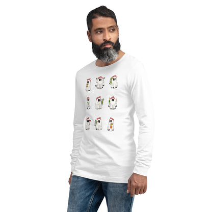 Image 27 of Heather Forest Little Haunts Long Sleeve Shirt - Left Placement, size S, with Ghosties 1 artwork visible in front view, left-side angle.
