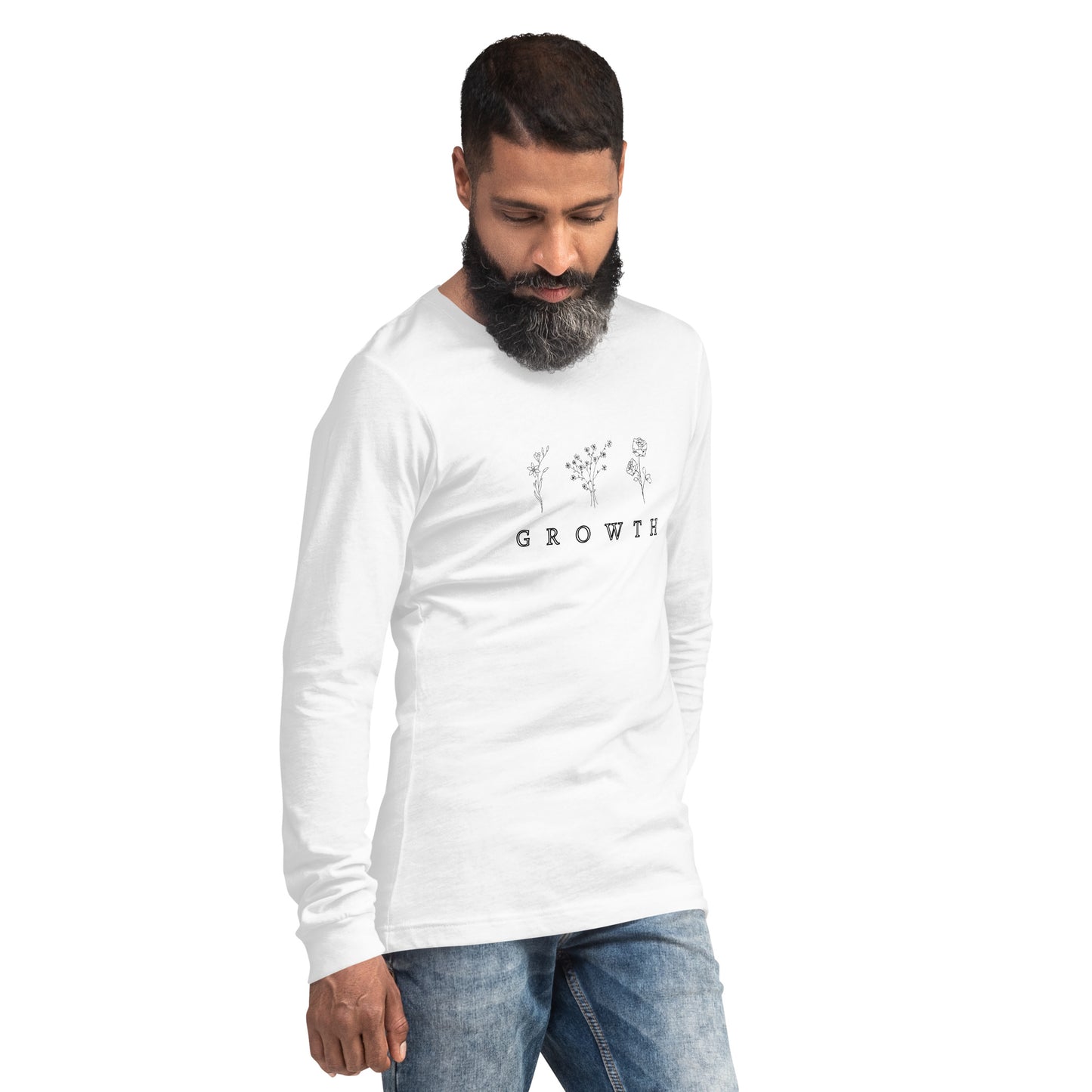 Image 28 of Heather Forest Growthline Long Sleeve Shirt - Left Placement, size M, with Growth artwork visible in front view, right-side angle.