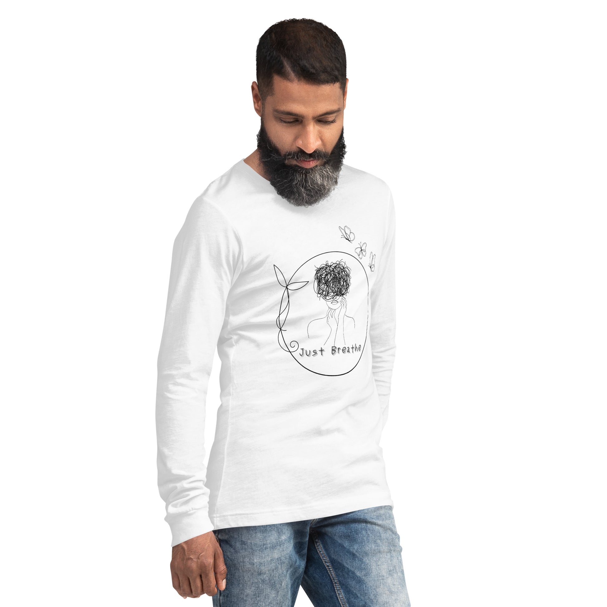 Breathing Room Long Sleeve Shirt - Left Placement image 12 in Maroon, size 2XL, showing front view, right-side angle for the Just Breathe design.