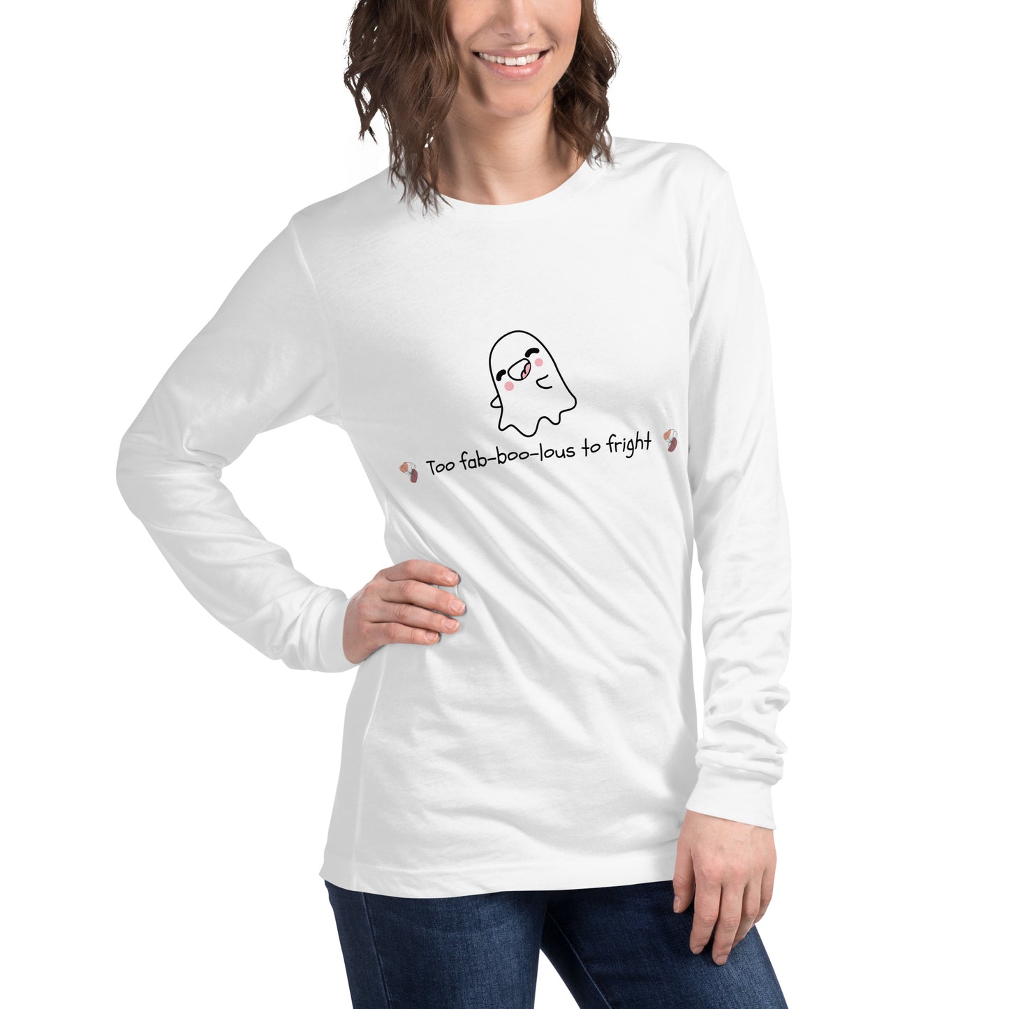 Boo Luxe Long Sleeve Shirt - Left Placement by R.A. Apparel, image 20, front view, right-side angle, Dark Grey Heather, size S, left placement.