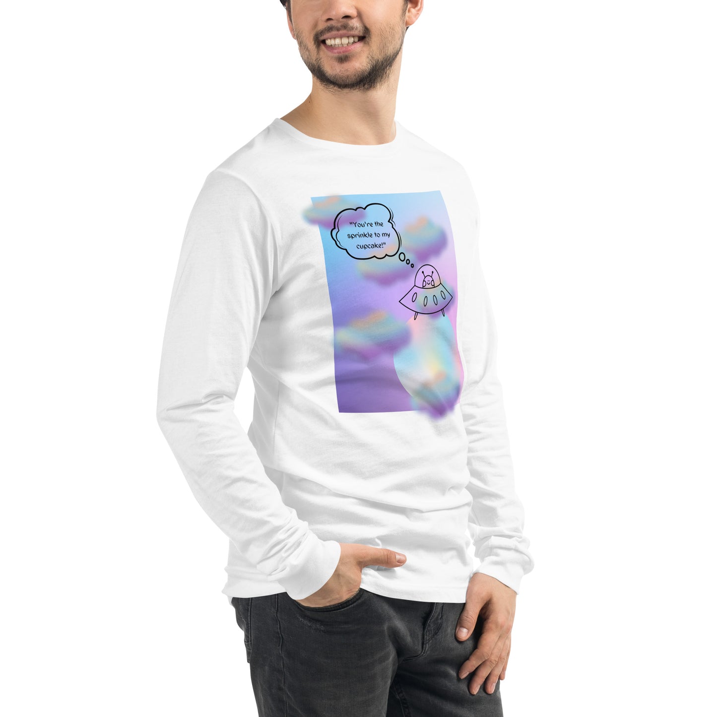 Sprinkle Theory Long Sleeve Shirt - Left Placement product image 42 in Heather Navy, size S, with front view, right-side angle and left placement.