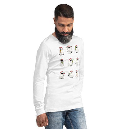 Image 28 of Heather Forest Little Haunts Long Sleeve Shirt - Left Placement, size M, with Ghosties 1 artwork visible in front view, right-side angle.