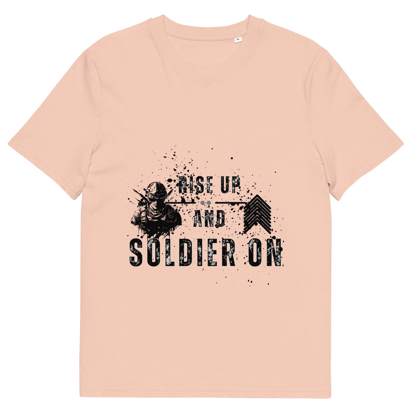 Image 9 of Red Fortitude T-Shirt - Left Placement 1, size XL, with Soldier On artwork visible in front view.