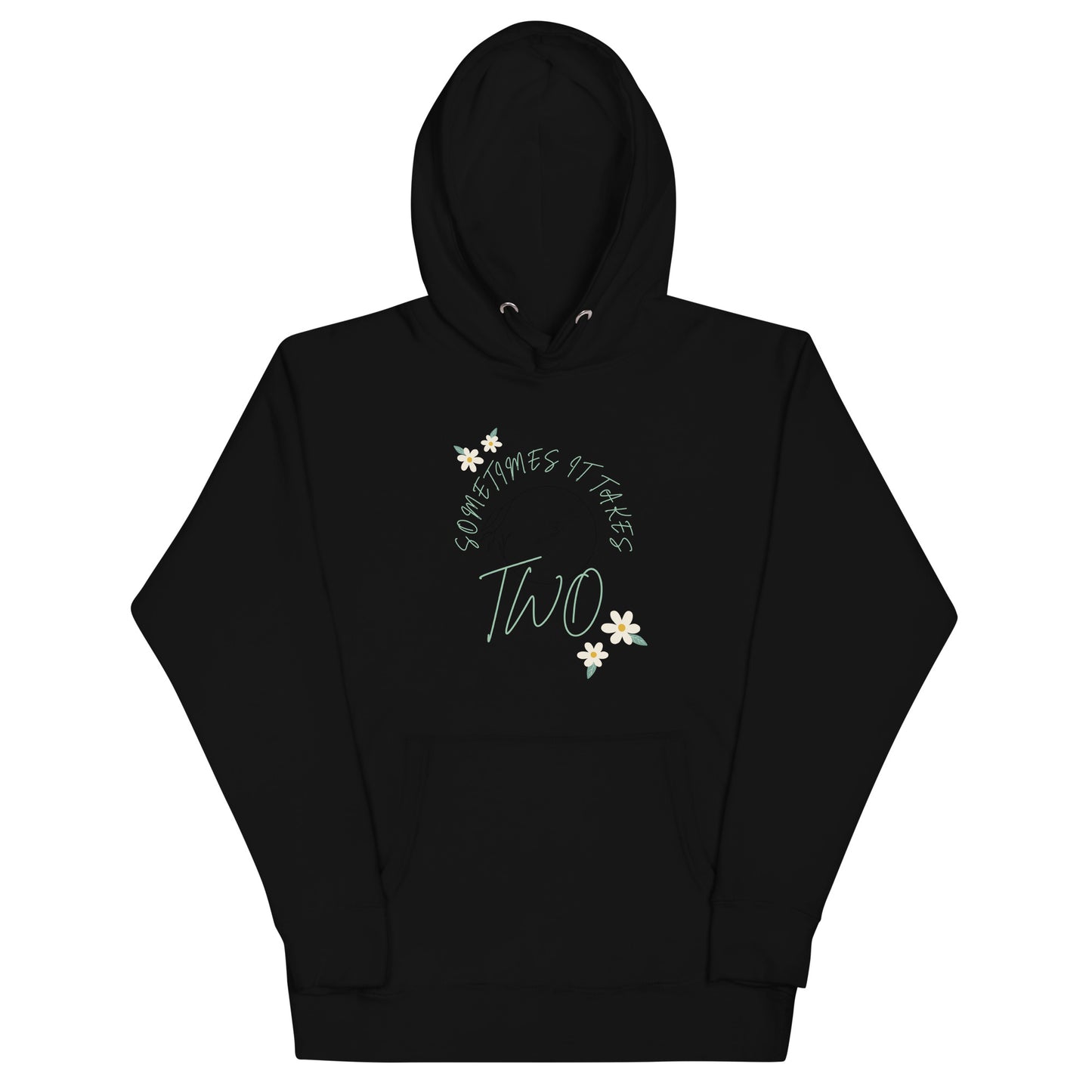 Image 1 of Black Duet Hoodie - Left Placement, size S, with It Takes Two artwork visible in front view.