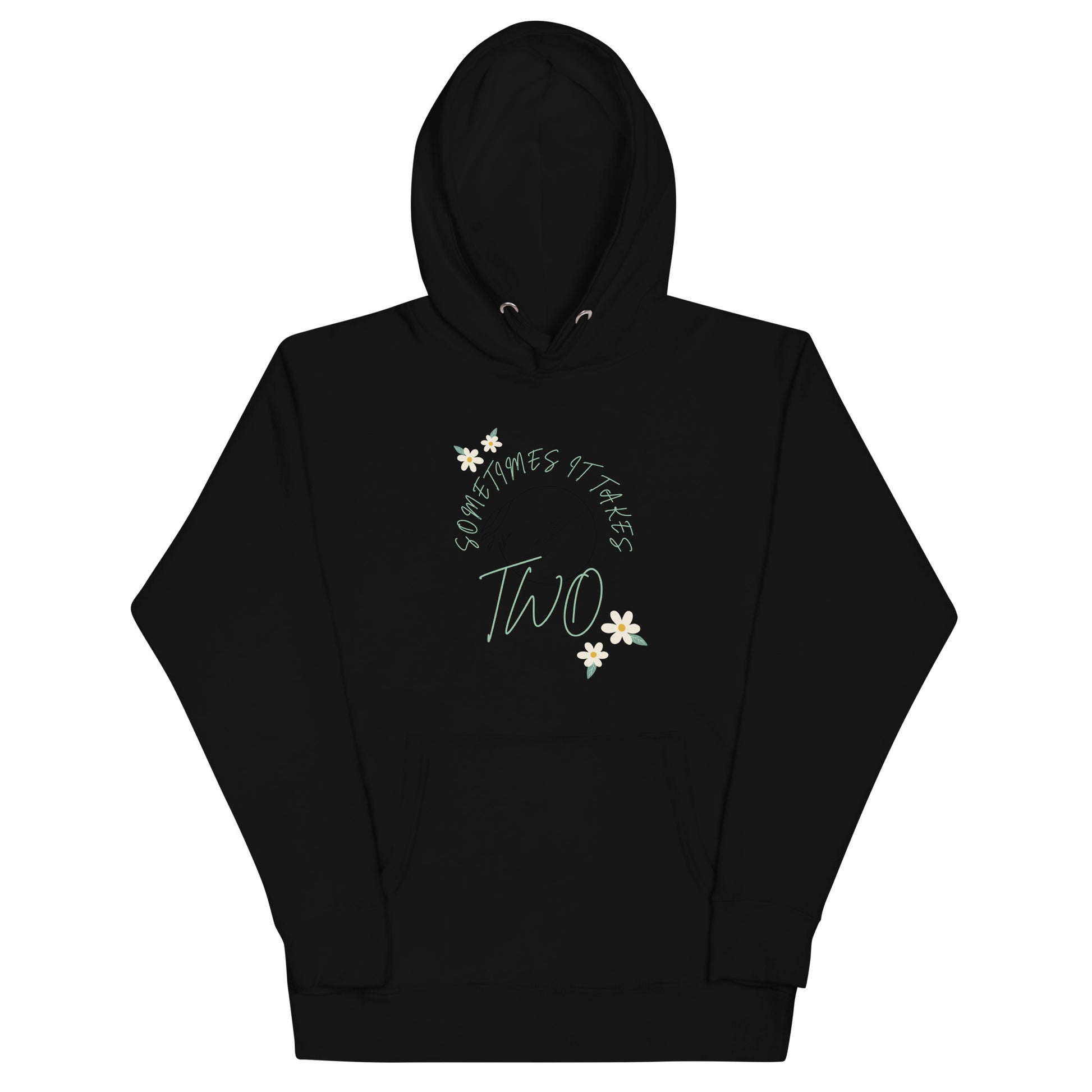 Image 1 of Black Duet Hoodie - Left Placement, size S, with It Takes Two artwork visible in front view.