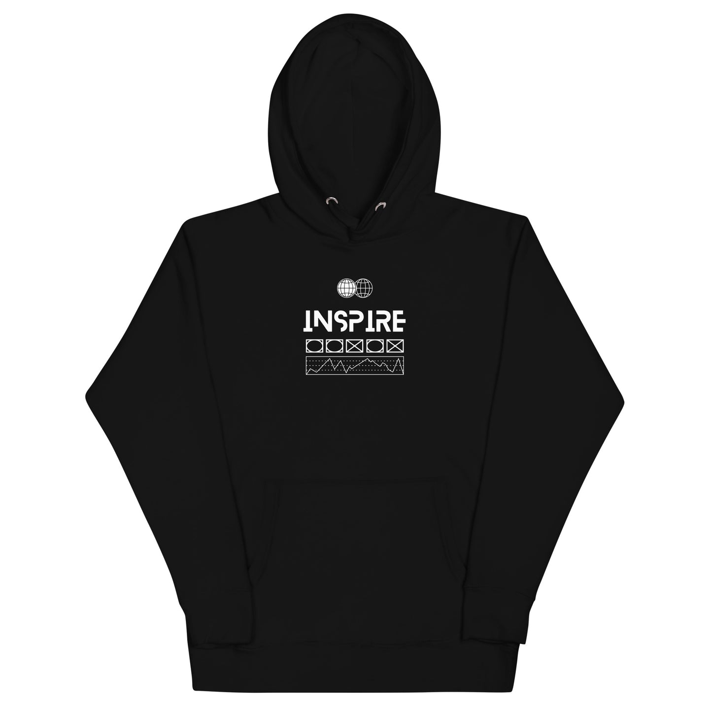 Inspireline Hoodie - Left Placement image 1: Black version, size S with front view of the Inspire range.