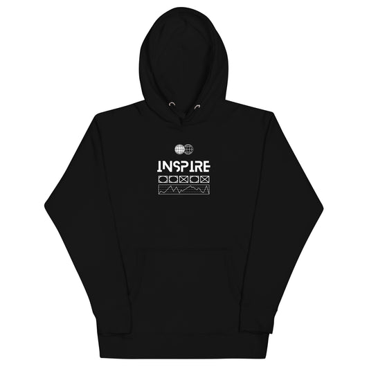 Inspireline Hoodie - Left Placement image 1: Black version, size S with front view of the Inspire range.
