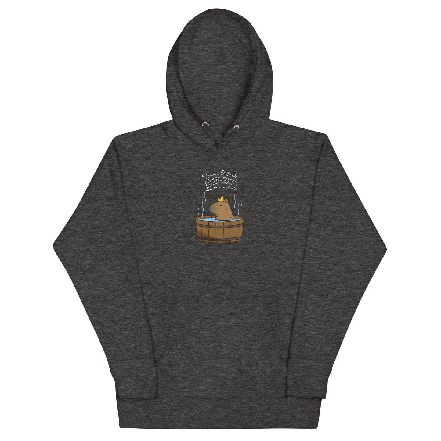 Image 4 of Black Slow Hour Hoodie - Left Placement, size XL, with Relax artwork visible in front view.
