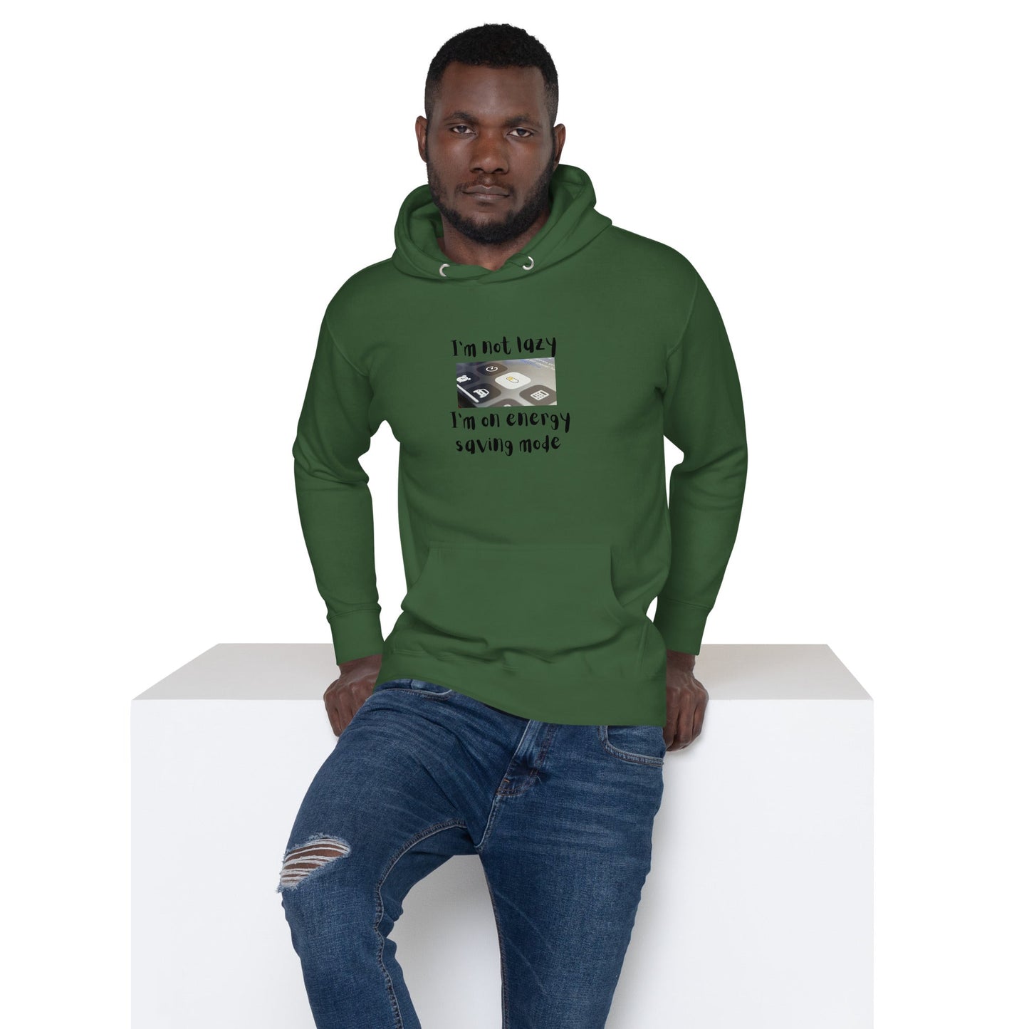 Low Power Hoodie - Left Placement image 4 in Navy Blazer, size XL, showing front view for the Energy Saving design.