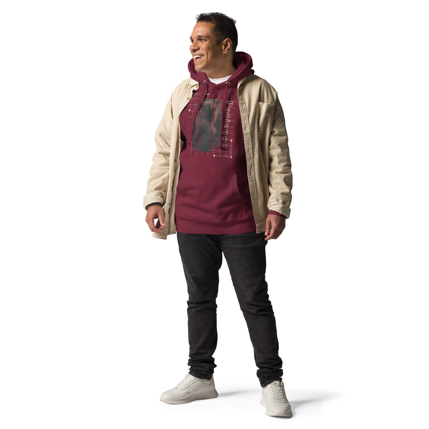 Stillwater Hoodie - Left Placement image 3: Black version, size L with front view of the Patience range.
