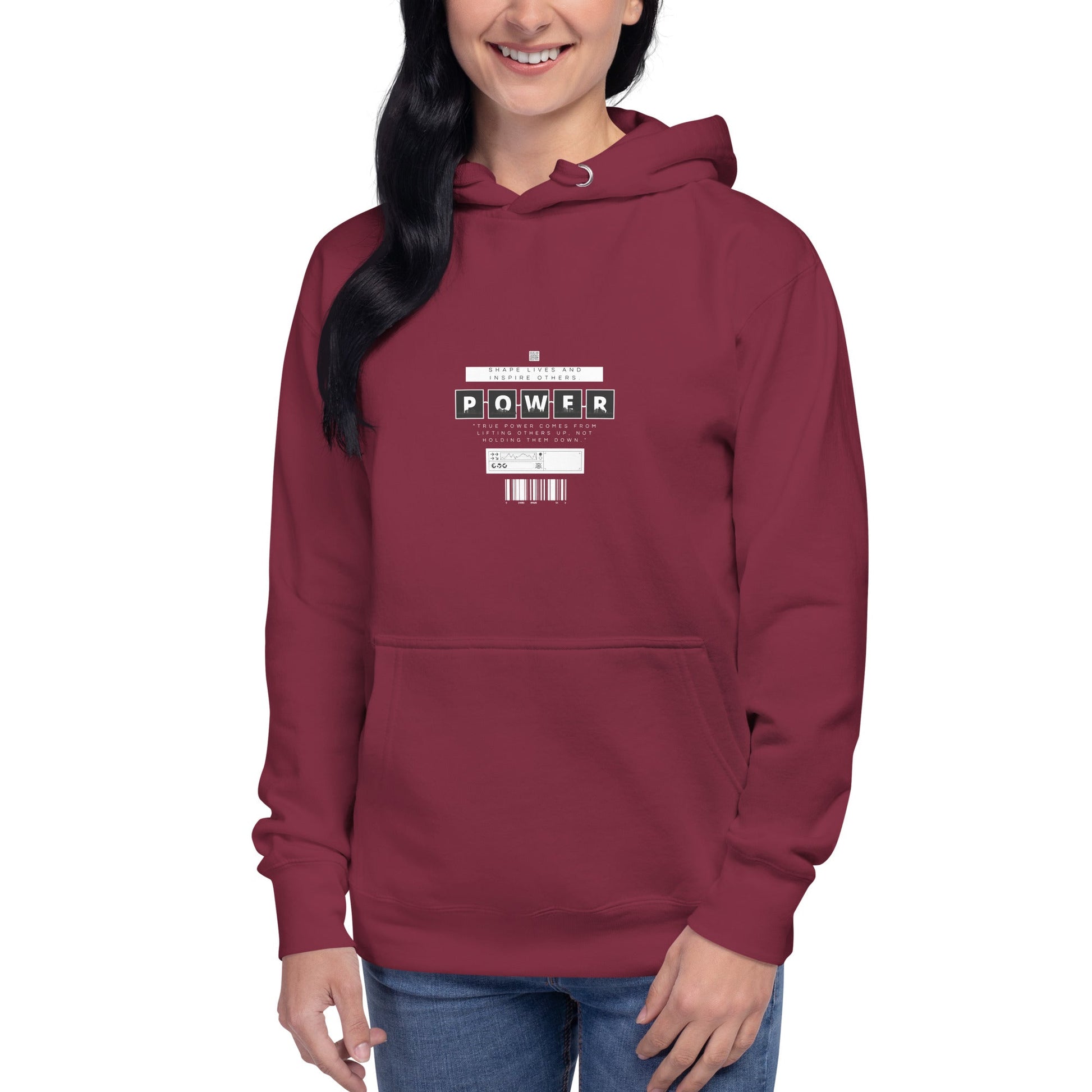Image 3 of Black Impact Form Hoodie - Left Placement, size L, with Shape Lives artwork visible in front view.