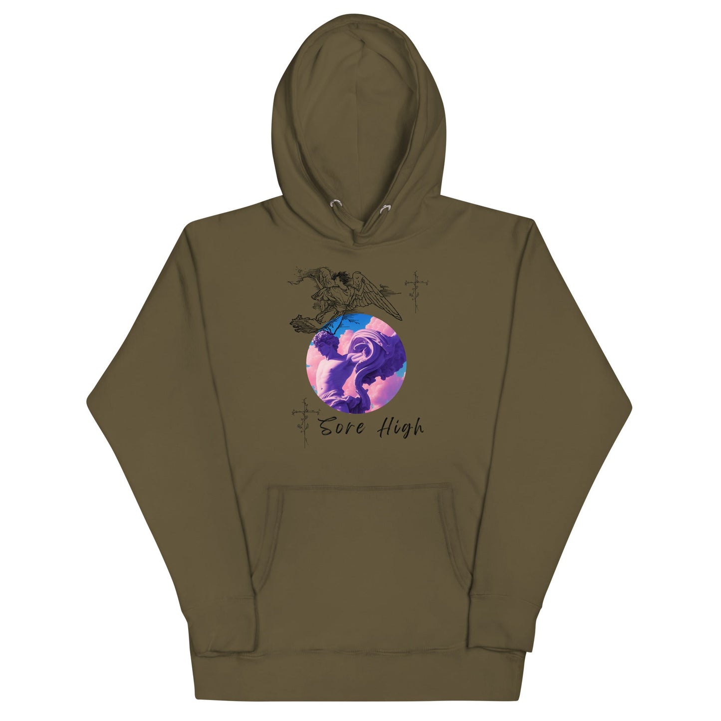 Image 8 of Navy Blazer Skyborne Hoodie - Left Placement, size M, with Sore High artwork visible in front view.